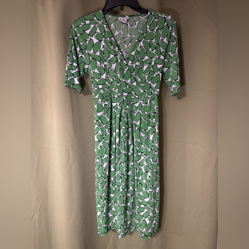Women's Mimi Maternity Green Stretch Faux Wrap Dress sz Small EUC